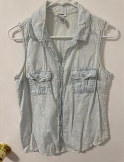 Prototype Sleeveless Chambray Button Up Double Pockets Size Medium