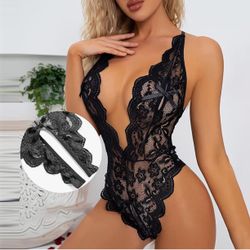Sexy Floral Lace Open Crotch Lingerie