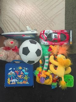 Kids Toy Lot - Car, Boat, Plush Toys, Glasses & Alphabet Book Bundle, Used