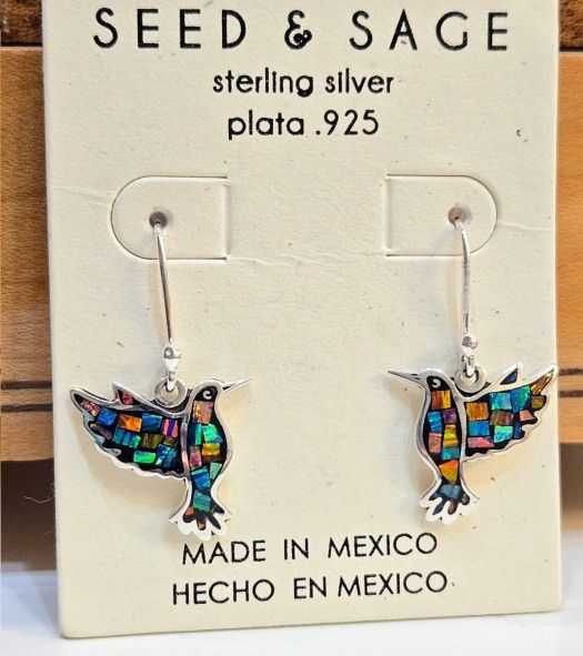 SHIPPING ONLY * .925 Sterling Silver Gemstone Mosaic Earrings