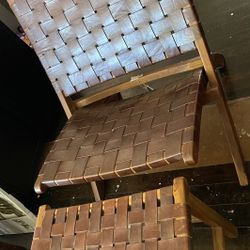 Teak And Leather Folding Chair With Stool New With Tags