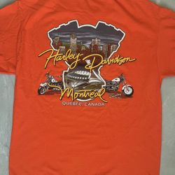 Harley Davidson Shirt Men Orange Quebec Montreal Y2K Vintage New Large Gel