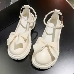 Kids Pearls Ankle Strap Flats