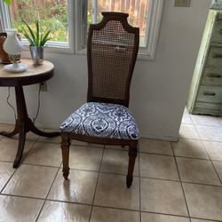 Cane Back Side Chair - High Back -  Damask Reupholstered Seat - vintage solid wood