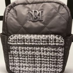 NWT BADGLEY MISCHKA Big Diamond Quilted Nylon Wool Computer Backpack Black White