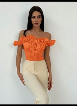 Orange Off-Shoulder Ruffle Bodysuit