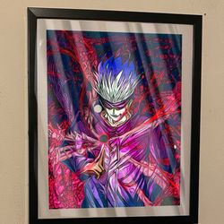 Satoru Gojo from jujutsu Kaisen art piece on black frame