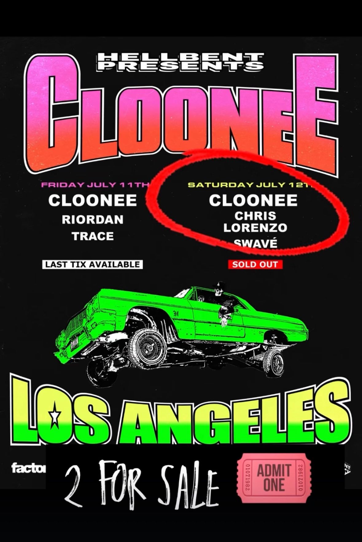 2x Cloonee Saturday Tickets