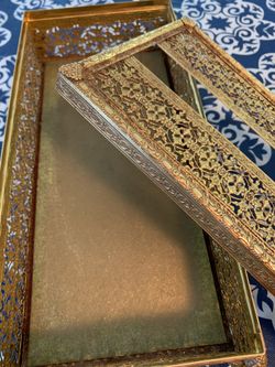 Vintage, gold metal tissue box