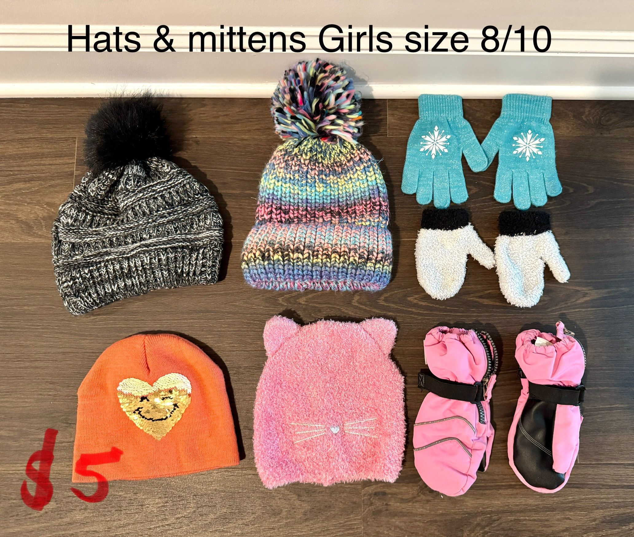 Girls Hats And Mittens Size 8-10