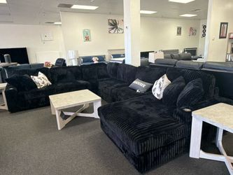 Large black corduroy sectional