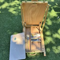 French Easel Folding With Oil Paint And Brushes