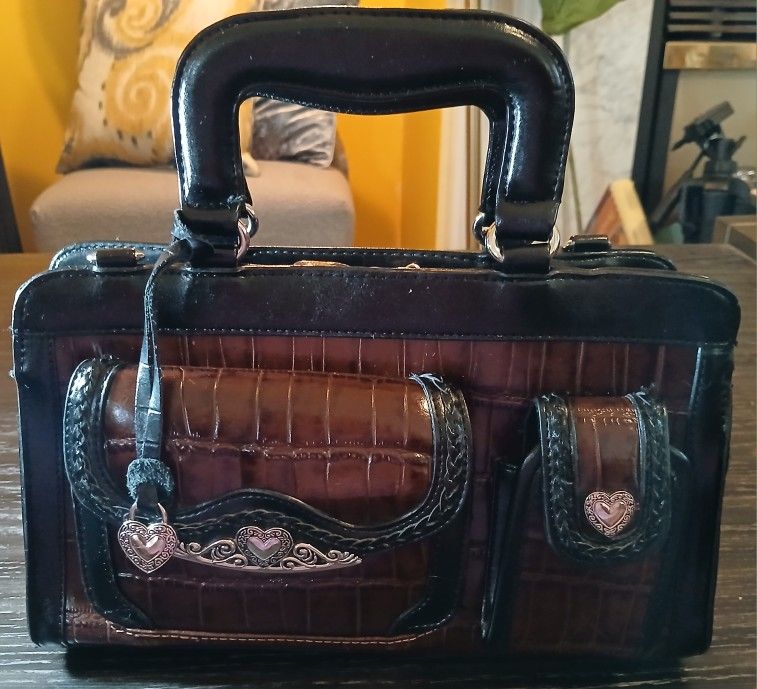 Vintage Black and Brown Embossed  Bag $75