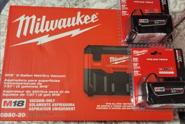 Milwaukee M18 Cordless 18V Li-Ion 2 gal Wet Dry Vacuum 5.0 Ah Battery Bundle NEW