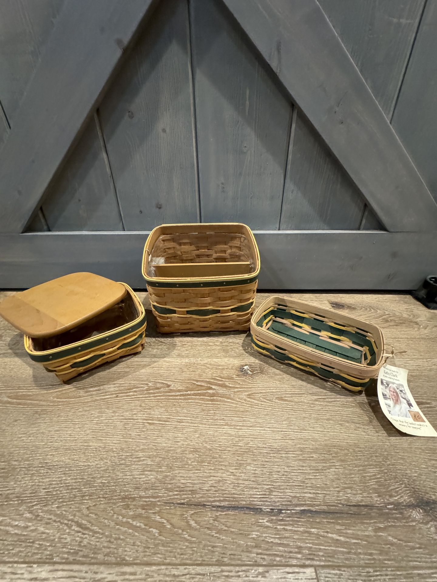 Longaberger Basket Set (Green and Gold)
