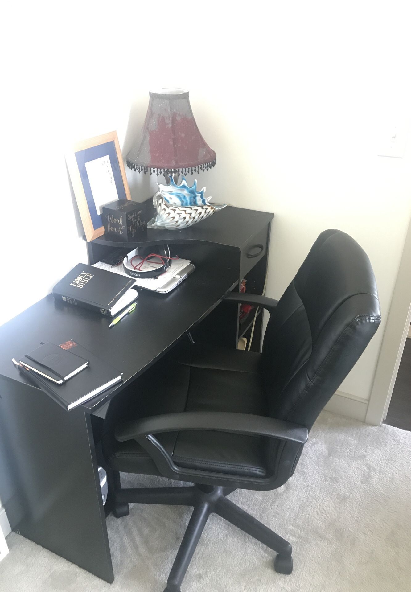 Desk and chair .