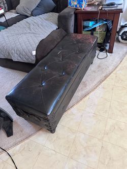 Free!! Dark Brown Tufted Leather Storage Ottoman Bench