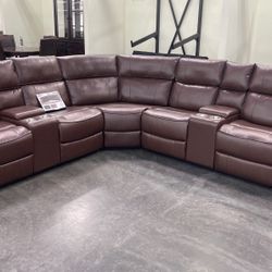 Brown Leather Sectional Sofa With Reclining Seats