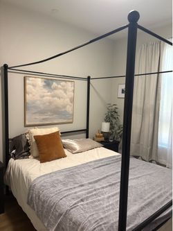 Black metal queen bed frame - $80 obo