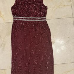 MAC DUGGAL Dark Red Sleeveless High Neck Beaded Midi Sheath Dress Style #A10509