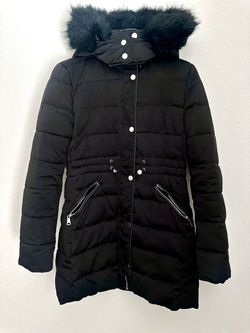 Zara Women’s Black Puffer Coat with Faux Fur Hood