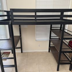 Restoration Hardware Metal Industrial Loft Twin Study Bunk Bed with Desk and Shelves 