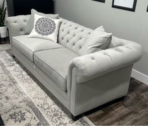Martha Stewart Saybridge Tufted Velvet Sofa Light Gray x2