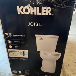 KOHLER Joist 2-Piece Complete Solution 1.28 GPF Single Flush Elongated Toilet in White (Seat Included) 
