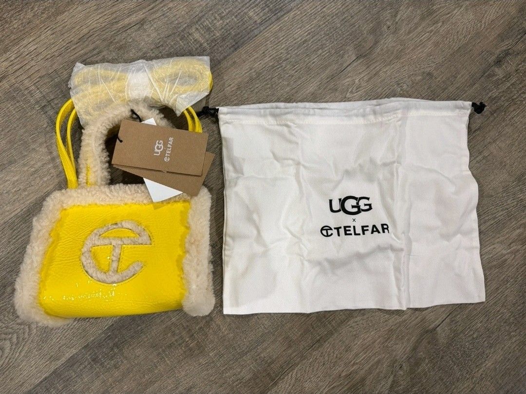 UGG X Telfar Crinkle Patent Leather Small Shopping Tote with Shesrljng in Taxi