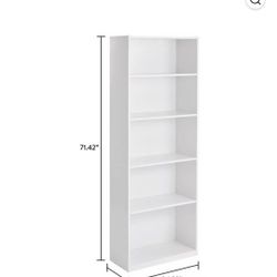 5 Shelf White Book Case