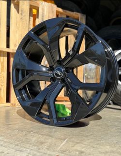 22x10 AUDI WHEELS GLOSS BLACK 5x112 RIMS + NEW TIRES Q5 Q7 Q8