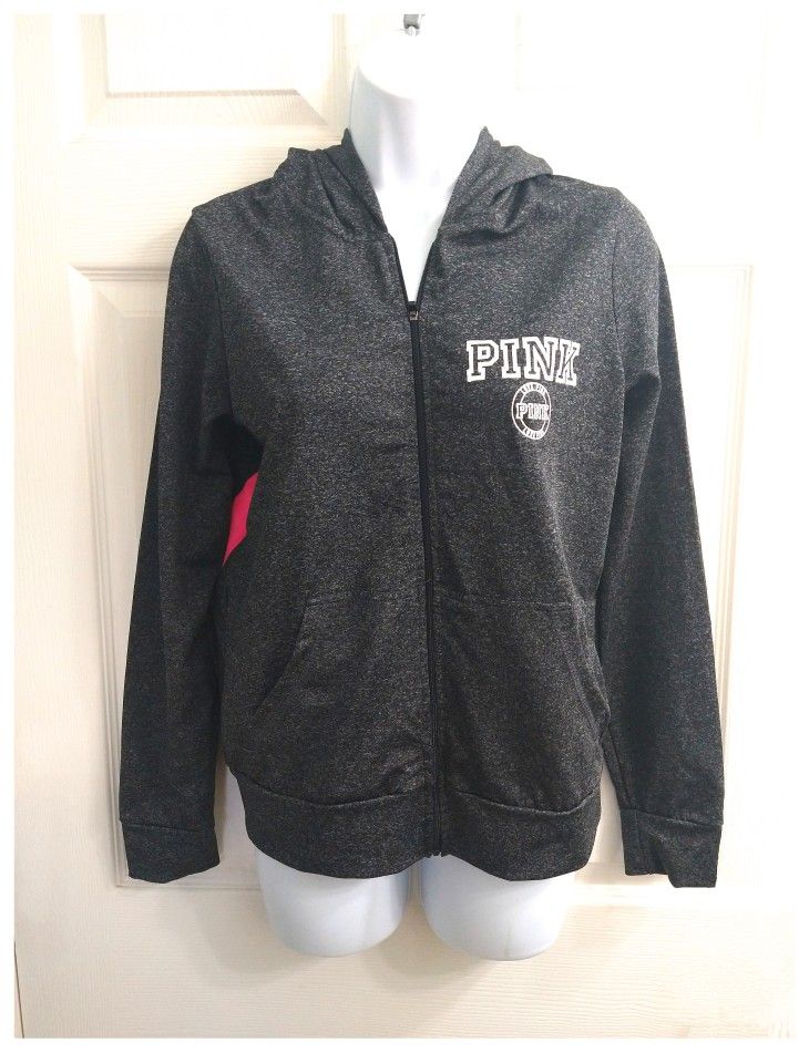 PINK 'Love Pink' Grey Zippered Hoodie w/2 Front Pockets - Medium