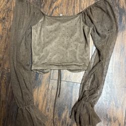 Brown  Bluebell Women’s Brown Crop Mesh Long Sleeve  Dressy Top Sz.  M