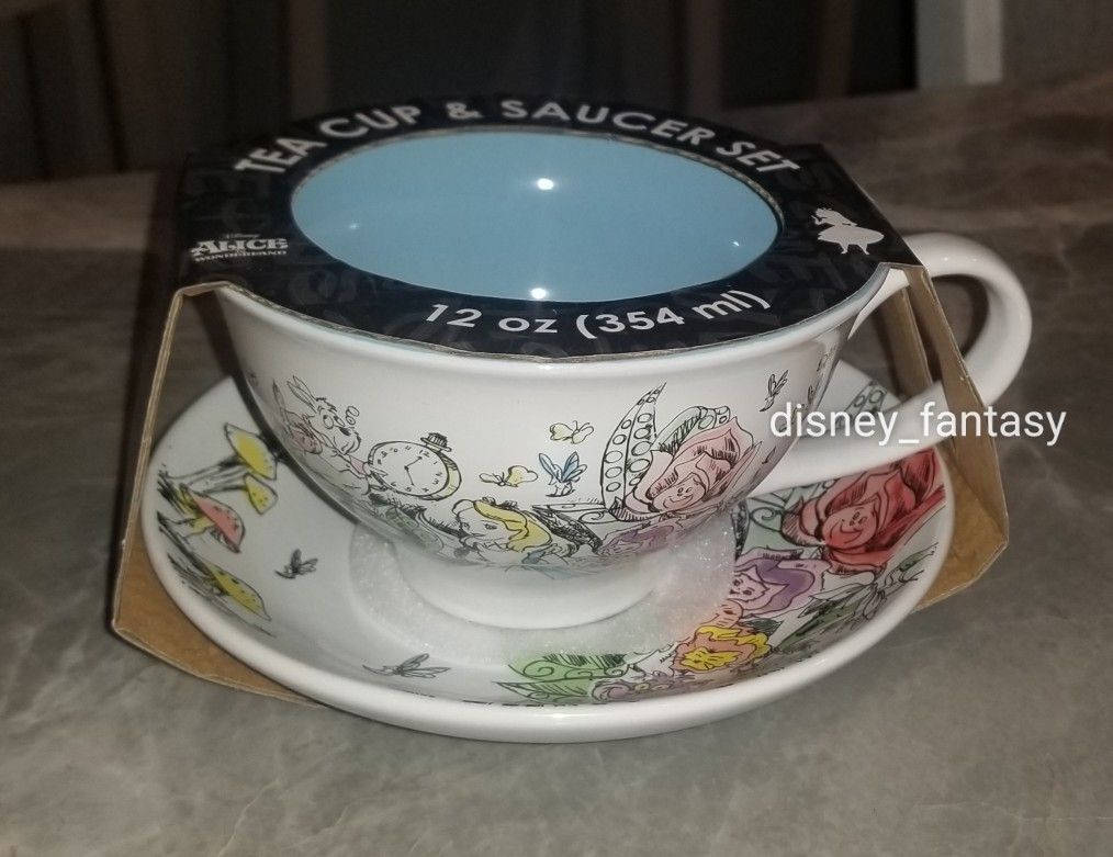 Disney Alice In Wonderland Floral Sketch Teacup/Tea Cup Saucer Set Ceramic