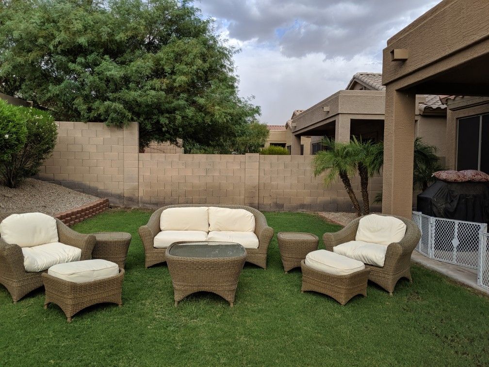 Hampton Bay Santa Rosa Wicker Patio Set with Adjustable Feet for Sale