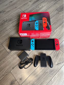 Nintendo Switch Console Bundle Neon Red Blue Joy-Con Complete In Box