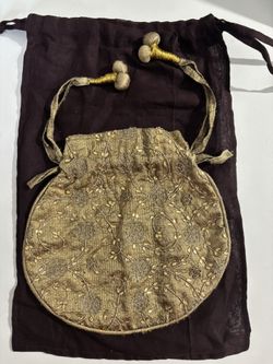 Fabindia Gold Mid Poly Silk Embroidered Potli Bag