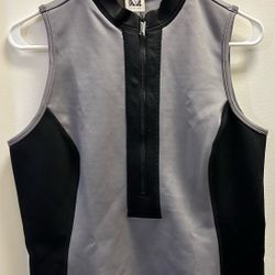 NWT ANNE KLEIN Top 1/4 Zip Thermal Vest Women's Medium Color Block Black & Gray