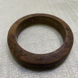 Vintage Rustic Wooden Round Hand Carved Bracelet Brown Gold-tone Made In India 