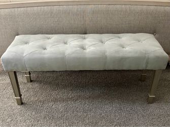 48” Pier 1 Blue Velvet Tufted Bench with Brushed Silver Legs