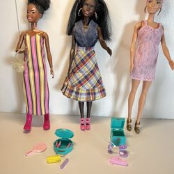 Barbie African American Black Afro Hazel Eyes Light Pink Lips 3 dolls 