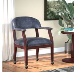 Blue Vegan Leather Armchair with Wheels 2 chairs