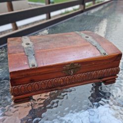 Vintage wooden carved jewelry box with mirror