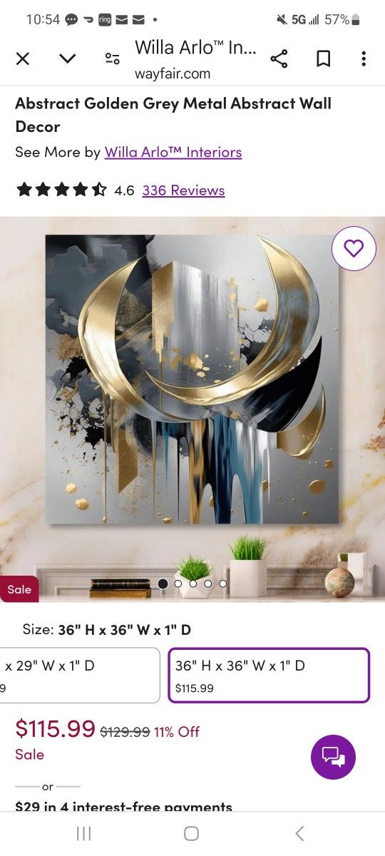 NEW 36 x 36 ABSTRACT GOLDEN GREY METAL ABSTRACT WALL DECOR NEW STILL PACKAGED UP SET OF 2
