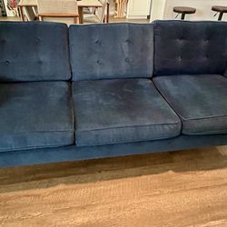 West Elm Blue Velvet Sofa