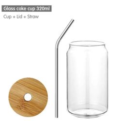 4 Pack Sublimation Glass Cups with Bamboo Lid Clear Glass Beer Cans Mason Jar