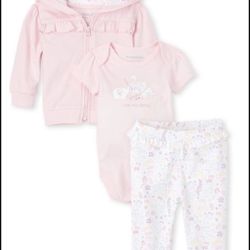 Baby Girl 3-pc set pink hoodie pants bodysuits