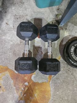 Pair 35lb rubber hex dumbbells