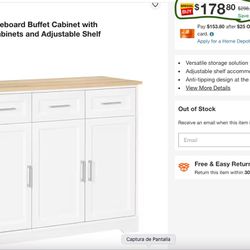 White Modern MDF Kitchen Sideboard Buffet Cabinet with Storage Versatility, Drawers, Cabinets. 153