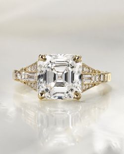 4.00 CT Asscher Lab-Grown Diamond Engagement Ring 14K Yellow Gold